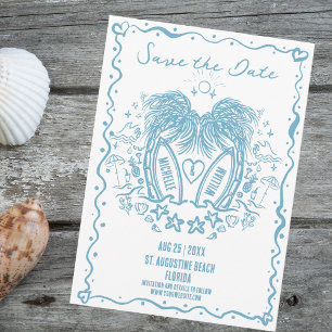 Whimsical Hand Drawn Palm Beach Doodle Wedding Save The Date