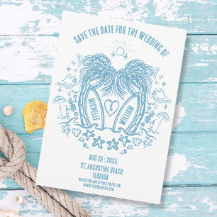 Whimsical Hand Drawn Palm Beach Doodle Wedding Save The Date