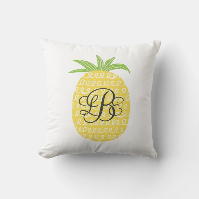 Whimsical Hand-drawn Pineapple Monogrammed Cushion (Front)
