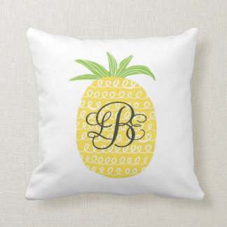 Whimsical Hand-drawn Pineapple Monogrammed Cushion
