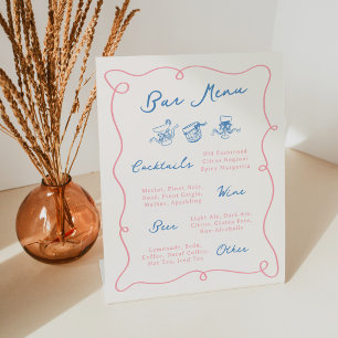 Whimsical Hand Drawn Pink & Blue Bar Menu Pedestal Sign