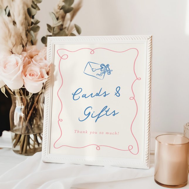 Whimsical Hand Drawn Pink & Blue Cards & Gifts Poster (Creator Uploaded)