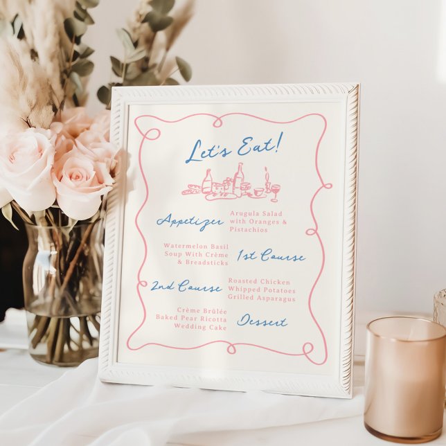 Whimsical Hand Drawn Pink & Blue Menu Poster (Creator Uploaded)