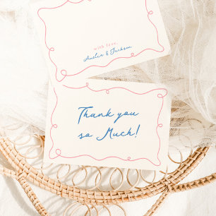 Whimsical Hand Drawn Pink & Blue Thank You Invitation