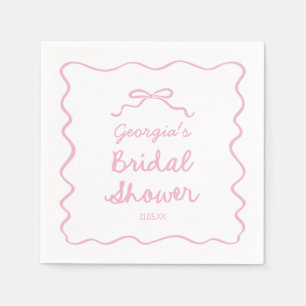 Whimsical Hand Drawn Pink Bow Bridal Shower Napkin