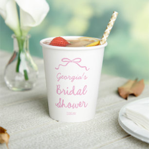 Whimsical Hand Drawn Pink Bow Bridal Shower Paper Cups