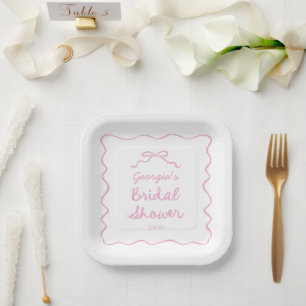Whimsical Hand Drawn Pink Bow Bridal Shower Paper Plate