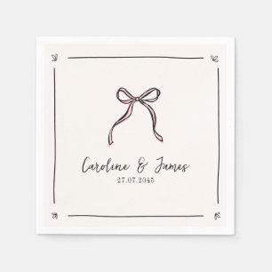 Whimsical Hand Drawn Pink Bow Wedding  Napkin