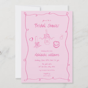 Whimsical Hand Drawn Pink Bridal Shower Invitation