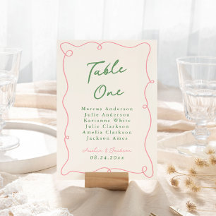 Whimsical Hand Drawn Pink & Green Table Number