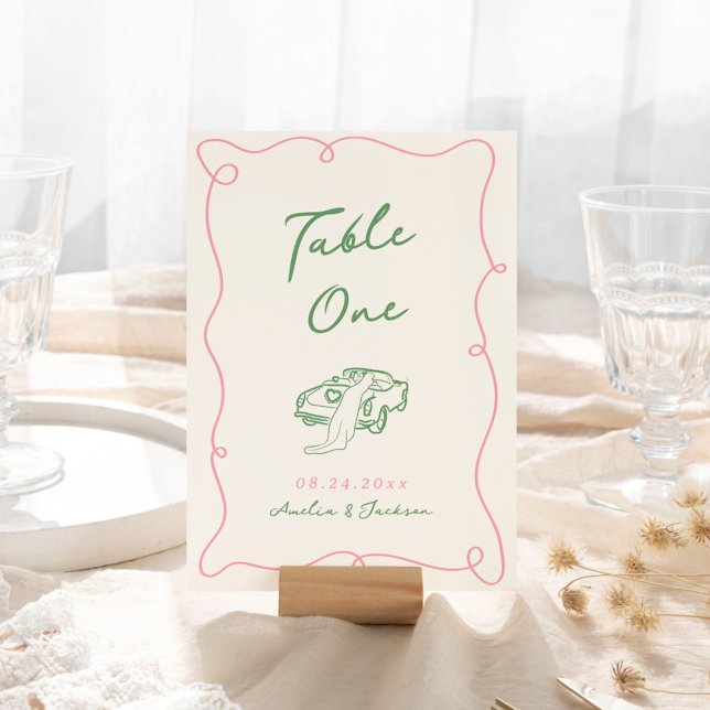 Whimsical Hand Drawn Pink & Green Table Number (Creator Uploaded)