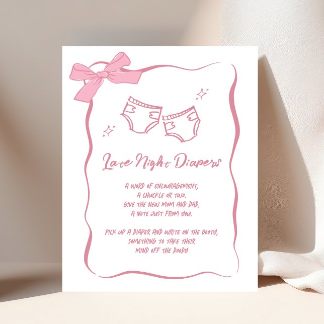 Whimsical Hand Drawn Pink Late Night Diapers Sign (Creator Uploaded)