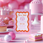 Whimsical Hand Drawn Pink & Orange Birthday  Invitation<br><div class="desc">Whimsical Hand Drawn Pink Birthday Party Invitation in pretty pink,  accented with orange. Bright,  modern scribble invitation also features  a vintage birthday cake with coquette bows. Shown with 18th birthday,  but can be used for any age.</div>