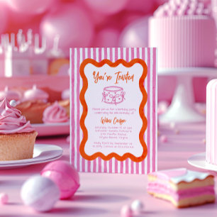 Whimsical Hand Drawn Pink & Orange Birthday Invitation