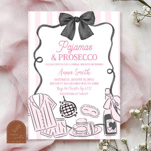 Whimsical Hand Drawn Pink Pjs and Prosecco Invitation