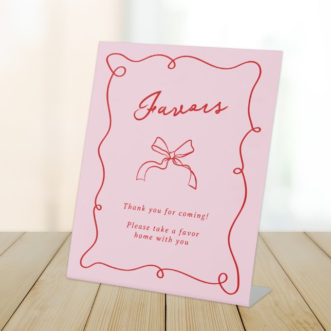 Whimsical Hand Drawn Pink & Red Favours Pedestal Sign (Creator Uploaded)