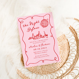 Whimsical Hand Drawn Pink & Red Night Before Invitation