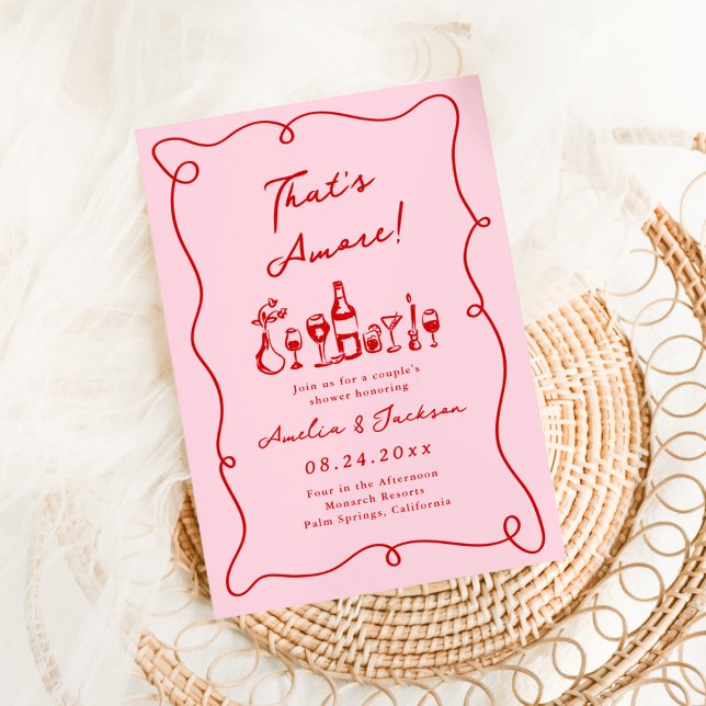 Whimsical Hand Drawn Pink & Red That's Amore Invitation (Creator Uploaded)