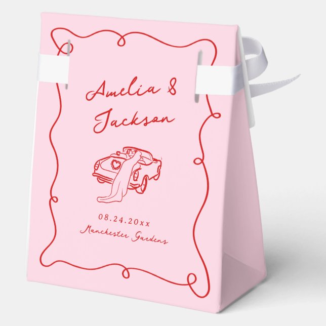 Whimsical Hand Drawn Pink & Red Wedding Favour Box (Back)