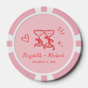 Whimsical Hand Drawn Pink Red Wedding Poker Chips