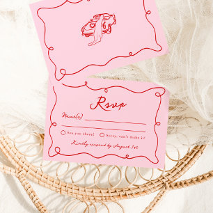 Whimsical Hand Drawn Pink & Red Wedding RSVP Invitation