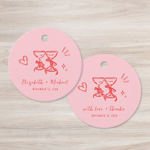 Whimsical Hand Drawn Pink Red Wedding Thank You Favour Tags