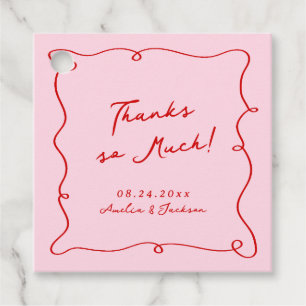 Whimsical Hand Drawn Pink & Red Wedding Thank You Favour Tags