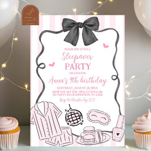 Whimsical Hand Drawn Pink Sleepover Party Invitation