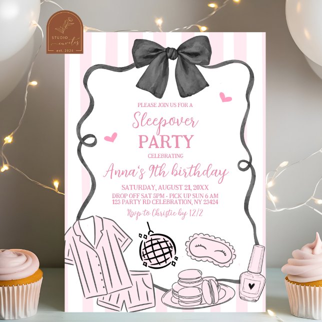 Whimsical Hand Drawn Pink Sleepover Party Invitation (Creator Uploaded)