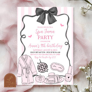 Whimsical Hand Drawn Pink Spa-Jama Birthday Invitation