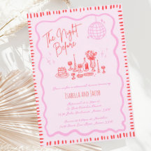 Whimsical Hand Drawn Pink Wavy Rehearsal Dinner