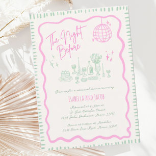 Whimsical Hand Drawn Pink Wavy Rehearsal Dinner Invitation