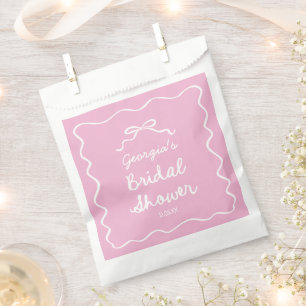 Whimsical Hand Drawn Pink White Bow Bridal Shower Favour Bags