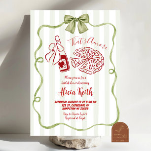 Whimsical Hand Drawn Pizza and Wine Bridal Shower Invitation