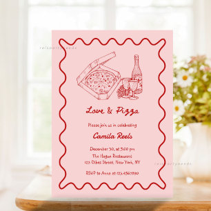 Whimsical Hand Drawn Pizza & Wine Bridal Shower Invitation