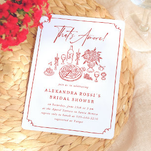 Whimsical Hand Drawn Pizza & Wine Bridal Shower Invitation