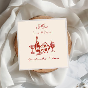 Whimsical Hand Drawn Pizza Wine Bridal Shower Napkin