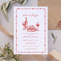 Whimsical Hand Drawn Pizza Wine Couples Shower