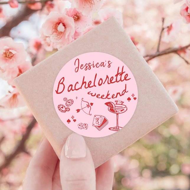 Whimsical Hand Drawn Poker Cocktail Bachelorette Classic Round Sticker (Creator Uploaded)