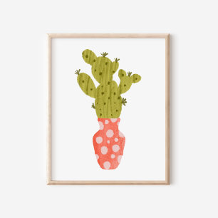 Whimsical Hand-Drawn Potted Cactus Art Poster