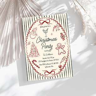Whimsical Hand Drawn Quirky Christmas Party Invita Invitation