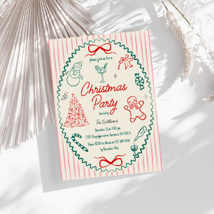 Whimsical Hand Drawn Quirky Christmas Party Invitation