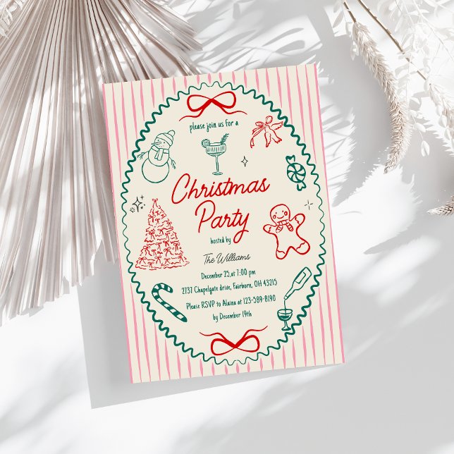 Whimsical Hand Drawn Quirky Christmas Party Invitation (Creator Uploaded)