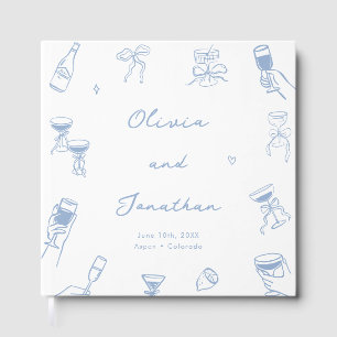 Whimsical Hand Drawn Quirky Dusty Blue Wedding Guest Book