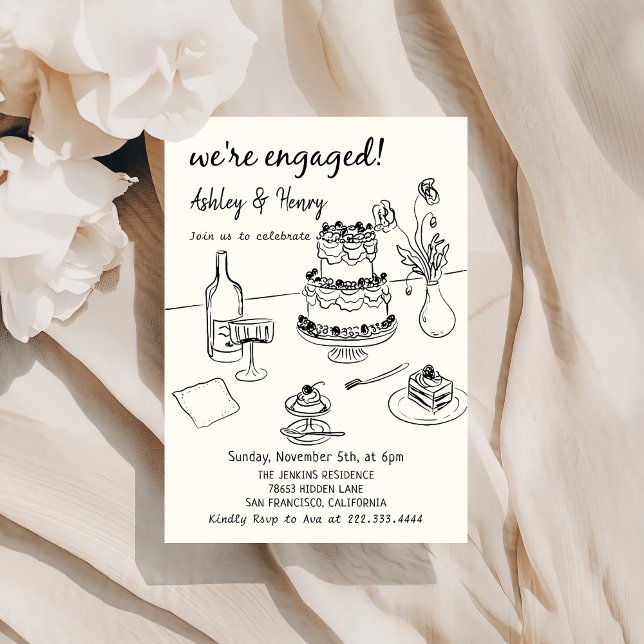 Whimsical Hand Drawn Quirky Engagement Party Invitation (Creator Uploaded)