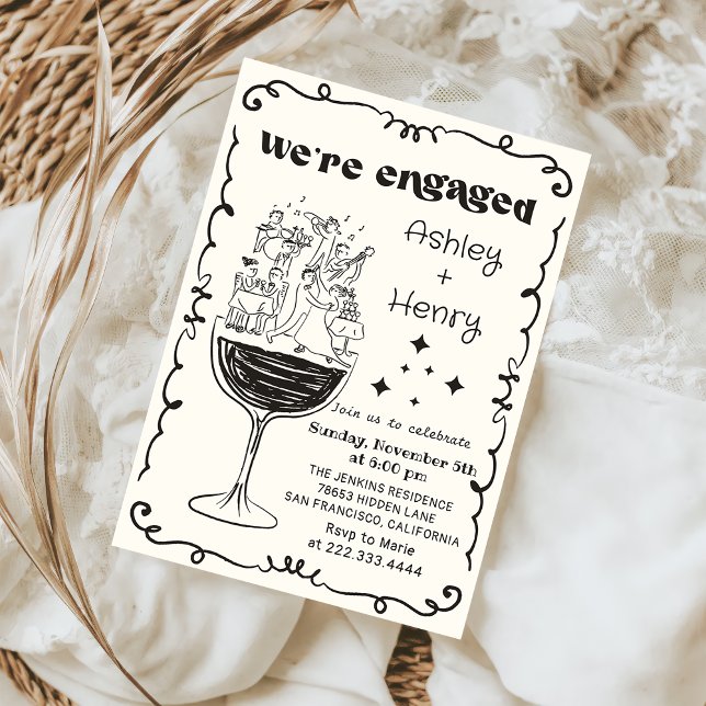 Whimsical Hand Drawn Quirky Engagement Party Invitation (Creator Uploaded)