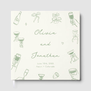 Whimsical Hand Drawn Quirky Green Wedding Guest Book