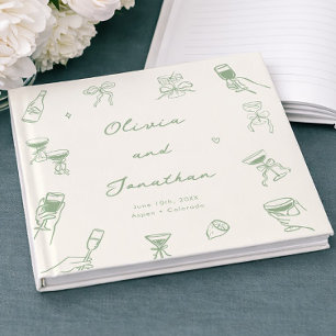 Whimsical Hand Drawn Quirky Green Wedding Guest Book