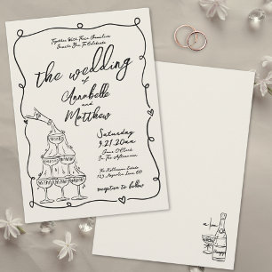 Whimsical Hand Drawn Quirky Vintage Wedding Invitation