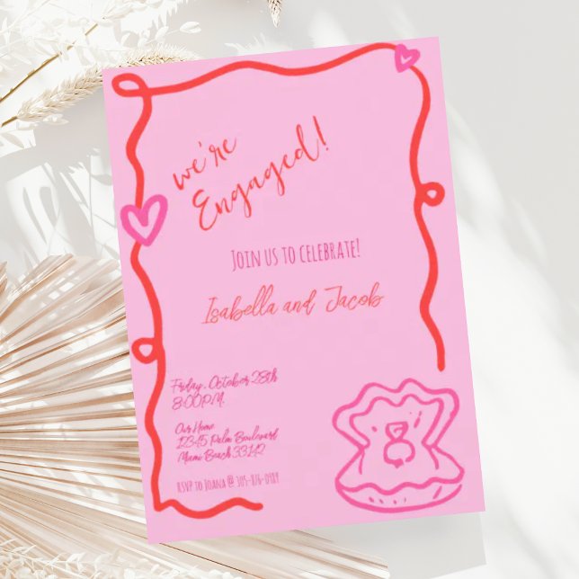 Whimsical Hand Drawn Quirky Wavy Engagement Party Invitation (Creator Uploaded)